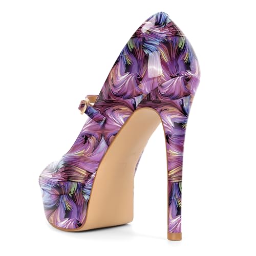 Image of SAMMITOP Women's Peep Toe High Heels Platform Stiletto Pumps Patent Mary Jane Heels 5.5 inch Party Wedding Dress Shoes