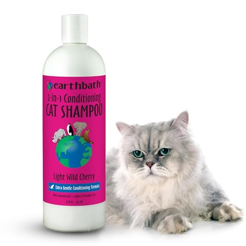 earthbath, Wild Cherry 2-in-1 Cat Conditioning Shampoo - Cruelty Free Cat Shampoo and Conditioner, Made in USA, Gentle, Safe Pet Wash for Kittens - 16 Oz (1 Pack)