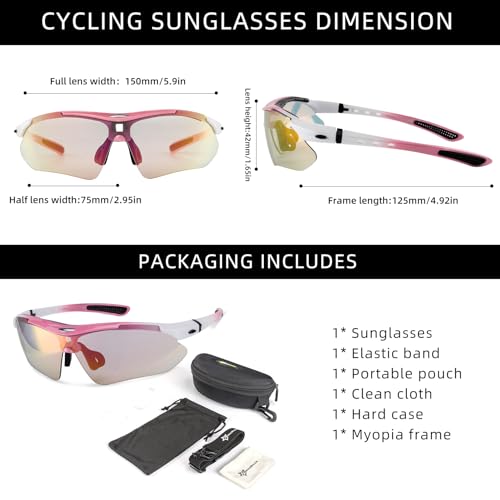 Image of ROCKBROS Photochromic Sports Sunglasses Mens Pickleball Glasses Cycling Glasses MTB Sunglasses, with Removable Elasctic Band