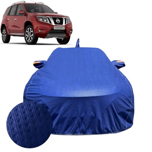 Image of Car Cover for Nissan Terrano (2013-2020) | 100% Waterproof Cover with Antenna & Reflective Mirror Pockets | Dustproof, Scratchproof, Heatproof Terrano Car Cover |Soft Cotton Lining| Blue