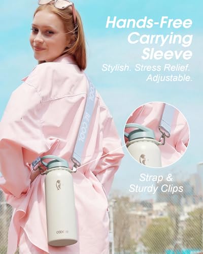 Image of Coolflask 40 oz Water Bottle Insulated Stainless Steel with Strap