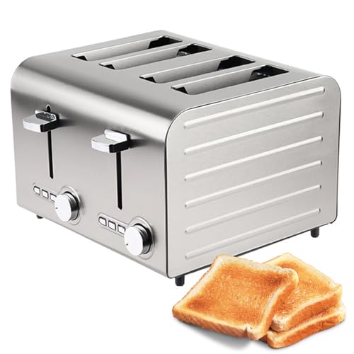 Tostadora Comercial 4/6 Rebanadas – Tostadora de Acero Inoxidable con 7 Niveles, Funciones Congelar/Cancelar/Recalentar, Auto Pop-up & Bandeja de Migas Extraíble para Casa, Tienda, Hotel 4-Slices