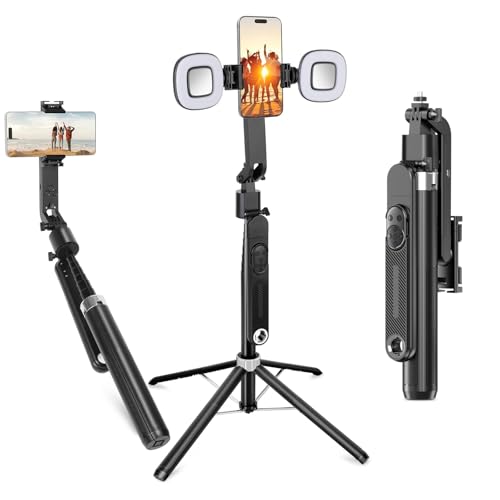 SRIKEKL 71" Auto Face Tracking Selfie Stick & Tripod,360° Rotation, AI Gesture Control, Motion Sensor Phone Stand for Filming Streaming YouTube Tiktok Video Vlog(With Fill Lights)