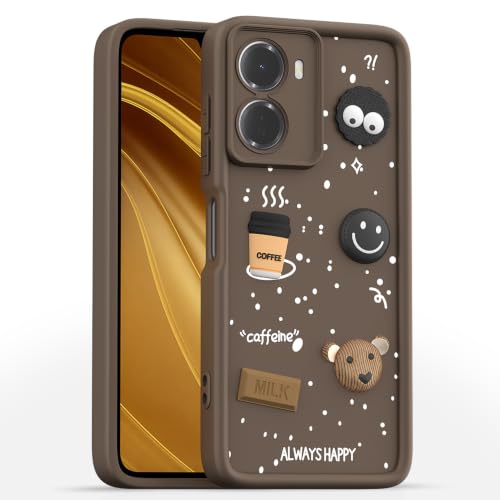 Image of Pikkme Back Cover for Redmi 15A 5G | 3D Bear Silicone Cute & Fun Coffee Cartoon | Full Body Protection Bumper Case (Brown)