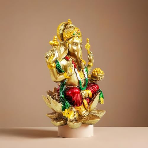 Image of YASHONIDHI Lord Ganesha Idol, 7 Inches, Gold and Maroon, Ganapati Murti, for Pooja Room, for Home Decor, Office Decoration, for Good Luck and Wealth, Gift for All Occasions