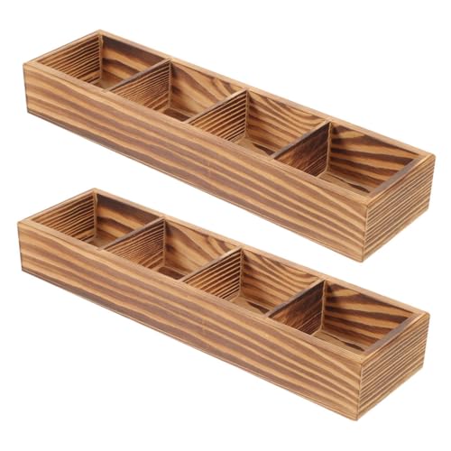 IMIKEYA 2Pcs Vintage Multi Compartment Storage Box for Tea Bags Sugar Bags Rustic Desktop Organizer with Open Design for Home Restaurant Use