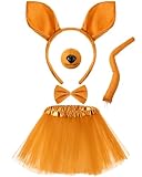 Zhanmai 5 Pcs Kangaroo Costume Set Tutu Skirt Ears Headband Bowtie Tail Nose for Mardi Gras 100th Day of School Party Outfit(Dark Yellow)