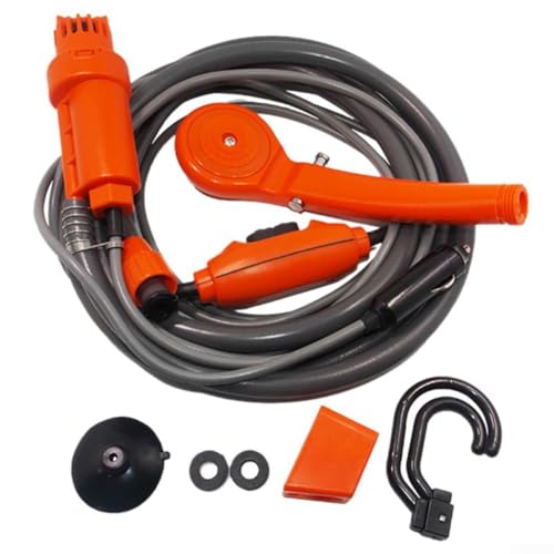 DC12V al aire libre camping ducha bomba de agua cable manguera Set, para viajes, viajes autónomos, dormitorios, para ducha, lavado de coches (naranja)