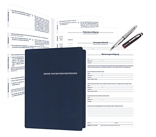 2x Patientenverfügung in hochwertiger Mappe + LED Touchpen Kugelschreiber Cover