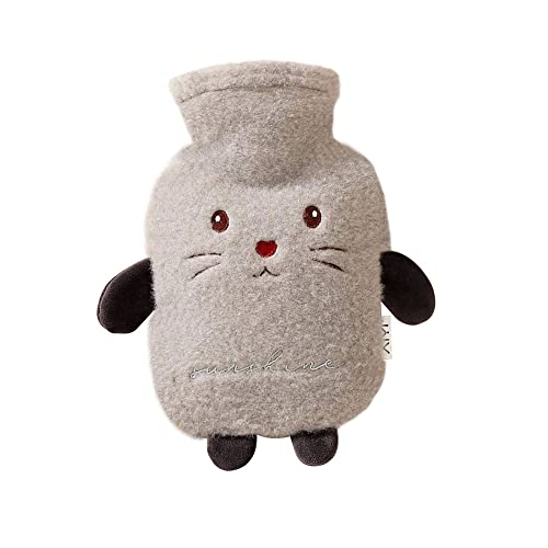 Bolsa Agua Caliente, Bolsas Agua Caliente Bebe, Botella de Agua Caliente con Tapa, Bolsa de Agua Caliente Niño, Patrón Lindo de Felpa , Buen Regalo para La Familia o La Amigo (500ml, gris) Cover