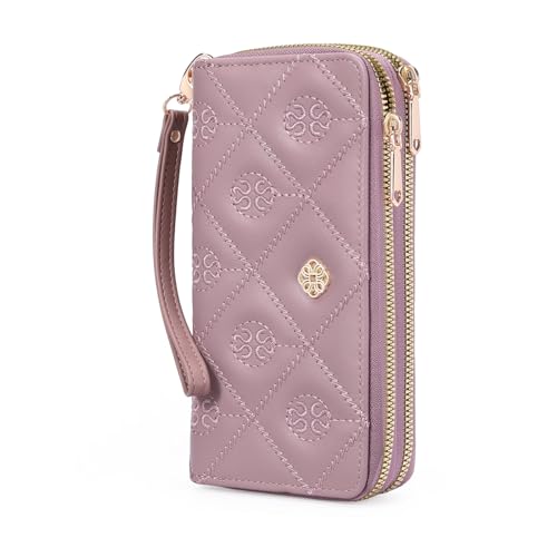 Women's Wallet Large Capacity Double Zip Ladies Card Phone Holder Quilted Wristlet