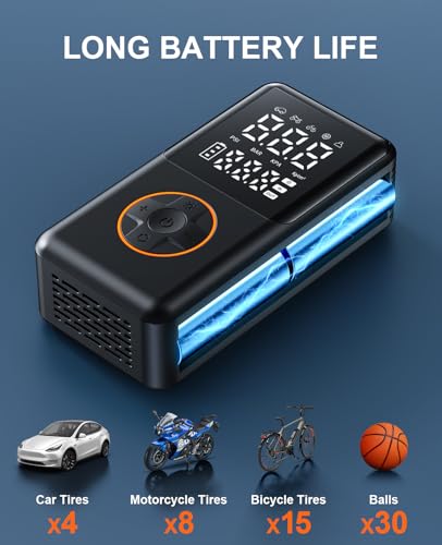 Tire Inflator Portable Air Compressor - 150PSI Electric Bike Pump, Auto Shut Off & Digital Pressure Gauge, Cordless Air Pump for Car Tires, Motorcycles, Balls with LED Light - Image 5