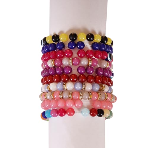 Image of ambitieux Bracelet Making Craft Kit 12 Types of Colorful 400+ pcs of Plastic Beads with Elastic (Light 12 Moon with Evil Eye)