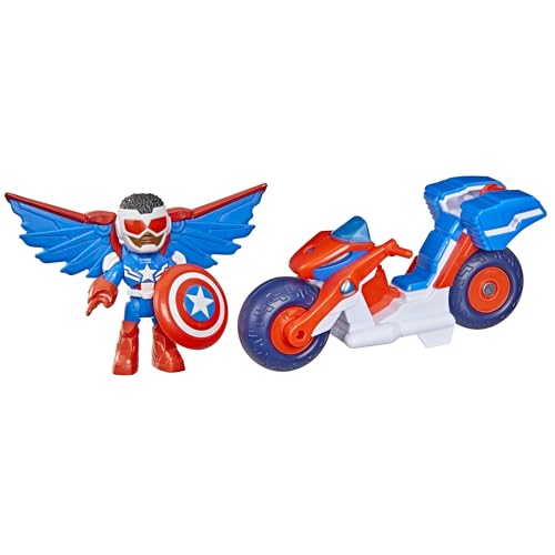 Marvel Iron Man et Ses Amis Extraordinaires, Figurine Captain America : Sam Wilson de 7,5 cm et véhicule Super Moto, Jouets de Super-héros, dès 3 Ans