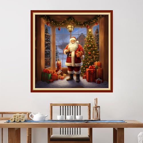 Image of Foxdiviy Stamped Cross Stitch Kits for Beginners Full Range of Cross Stitching 11 CT Printed Cross Stitch Kits for Adults Cross Stitch Patterns Needlepoint Kits-Christmas Tree 18x18 inch