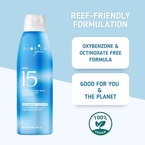 Florida Glow- Lightweight And Quick Drying Spray Sunscreen Uva/Uvb Protection Broad Spectrum Made With Coconut Oil Coconut Scented, Oxybenzone And Octinoxate Free, (Spf 15 2-Pack) #TOP2