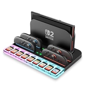 i-Blason Charging Dock Storage Base for Nintendo Switch 2 JoyCon Controllers [9 Game Card Slots] [Ambient Lighting] All-in-one Charging Station Storage Stand Organizer with USB Charging Cable