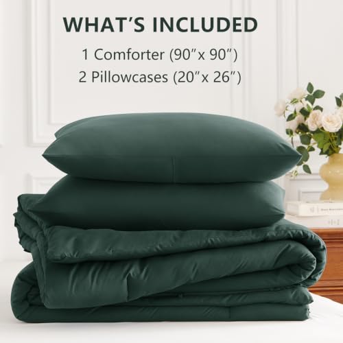 Image of HIMEET Queen Comforter Set, 3 Pieces with 2 Pillowcases, Forest Green