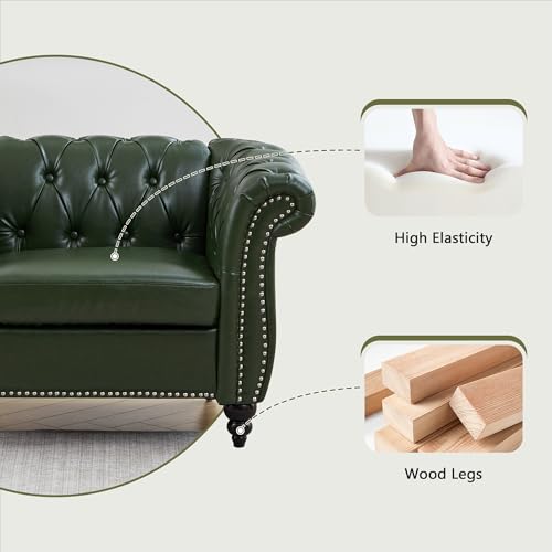 Image of QHITTY Accent Sofa, Chesterfield Loveseat Modern Leather Couch Upholstered Sofa with Tufted Back for Living Room Furniture (Green)