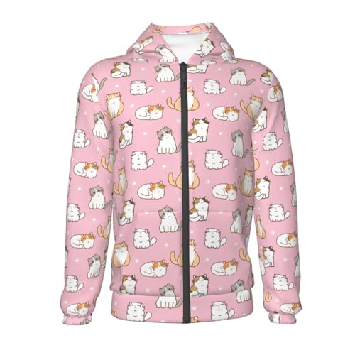 Cartoon Cat and Paw Kids Pullover Hoodies Boys Zip Up Sweatshirts Girls Athletic Clothes with Pocket2