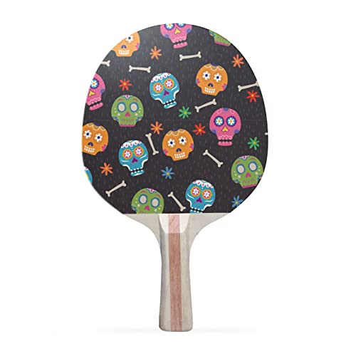 TigerTail Sports Muertos Colorful Design Ping Pong Paddle, Premium 5 Ply Table Tennis Racket (Red on Back)