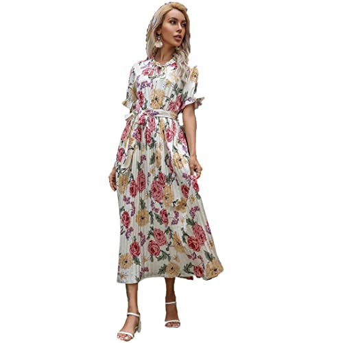 Robe plissée pour femme avec ceinture amovible et volants