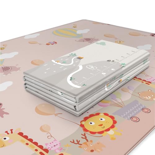 WAMBORY Baby Play Mat, 193 * 176 CM Baby Crawling Mat, سجادة زحف للأطفال, Large Foldable Extra Thick Kids Mat Soft Foam Non-Slip Double-Sided Waterproof Playmats for Floor Play (Grey)