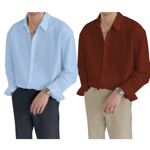 Image of GRECIILOOKS Men's Formal Button Down Shirt - Slim Fit Polycotton Shirt's for Men | Textured Full Sleeve| Business & Meeting Ready (Available in Plus Size)