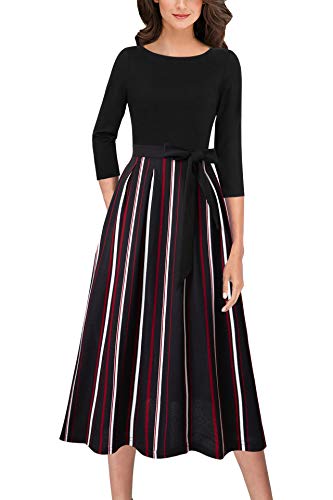 Image of VFSHOW Womens Work Business Casual Church Pockets Belted A-Line Midi Dress