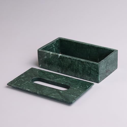 Image of HANDICRAFT BAZAAR Marble Tissue Box Holder for Countertops, Dining Table, Office, Home (Green)