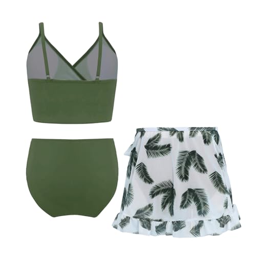 Moily Big Girls 3 Pieces Floral Bikini Sets Spaghetti Straps Swim Bra Top Brief with Wrap Skirts4