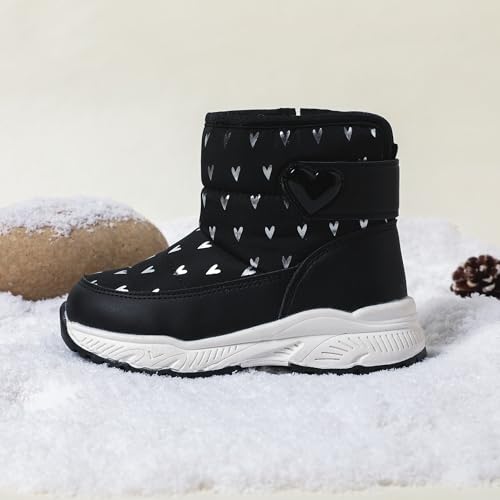 PATPAT Toddler Girls' Winter Snow Boots, Little Kis Outdoor Waterproof Mid-Calf Snow Boots with Warm Lining and Heart Pattern4