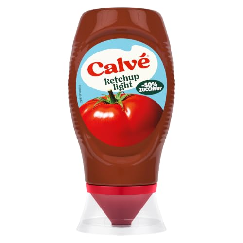 Calvé Ketchup Light, Formato 250 ml, Ketchup Light con Stevia*, Contiene il 50% in Meno di Zuccheri, Senza Glutine, Senza Conservanti e Senza Coloranti, Vegano