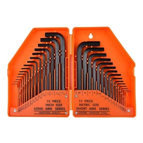 Juego de 30 Llaves Allen hexagonales de 0,028' a 3/8' de Pulgada, tamaño métrico de 0,7 mm a 10 mm, Llave de Acero al Cromo-vanadio, Herramienta de precisión de Brazo Largo