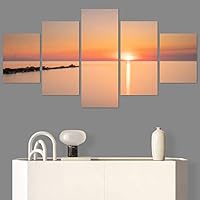SIGNWIN 5 Panel Canvas Wall Art Skyline Sunset for Home Decorations Ready to Hang - 60