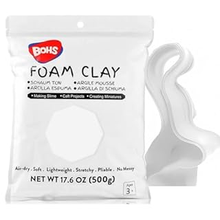 BOHS Air Dry Foam Modelling Clay Lite - for Arts & Crafts Project,Cosplay,Figurines - Soft, No Cracks, No Stains - Easy Modeling, Sculpting, Molding- 500Grams/1.1Lbs,White