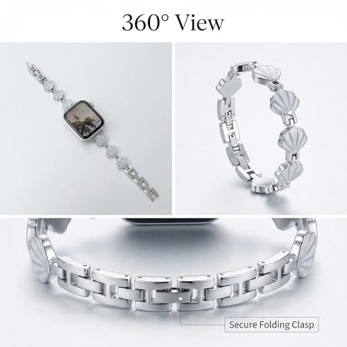 Bracelet iWatch pour femme en acier inoxydable élégant avec motifs cœur - 6