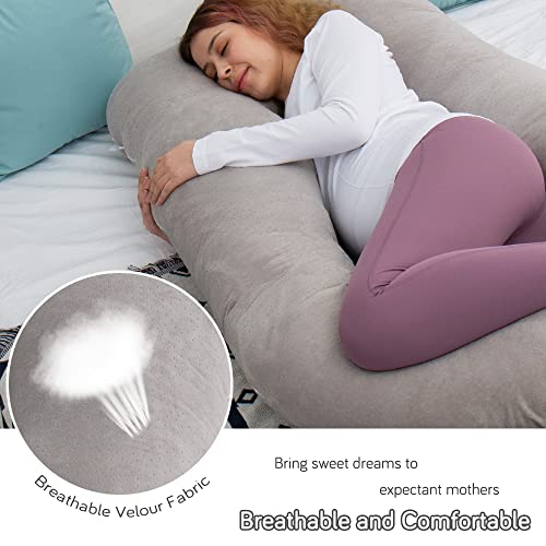Image of 60 Inch Pregnancy Pillows for Sleeping (Grey) | Extra Large U Shaped Body Pillow, Pregnancy Pillow, Maternity Pillow for Pregnant Women with Velour Cover