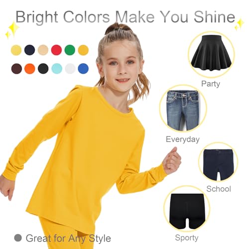 Image of 3T 4T 5T to 12 Years Girls Long Sleeve Shirts Kids Cotton T-Shirt Toddler Basic Crew Neck Top