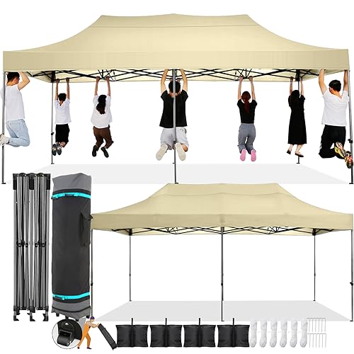 Image of COBIZI 10x20 Pop Up Canopy Tent,Heavy Duty Canopy(Khaki Gray No Sidewalls)