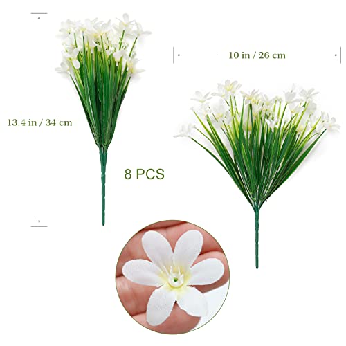 8 Bundles Artificial Daffodils Flowers Outdoor Artificial Flowers UV Resistant Fake Flowers Faux Flowers Shrubs for Indoor Outside Garden Porch Window Box Home Office Wedding Decor image 5