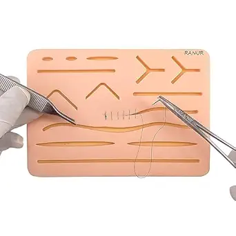 RANUR Precision Practice 3 Layer Suture Pad with 14 Realistic Wounds, The Ultimate Training Companion for Medical, Veterinarian Students, and Nurses (SUTURE PRACTICE PAD)