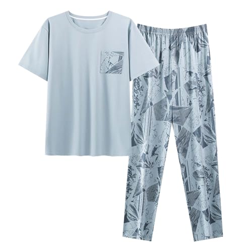 Men's Pajama Set 3 Pieces 100% Cotton Sleep Cozy Lounge Sleep Set Bottoms Pants T-Shirt Pajama Shorts for Men3