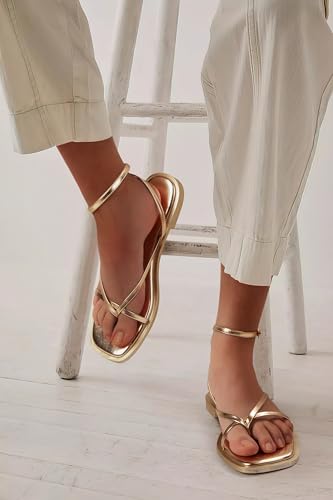 Image of Womens Flats Sandals Square Toe Strappy Ankle Strap Flats