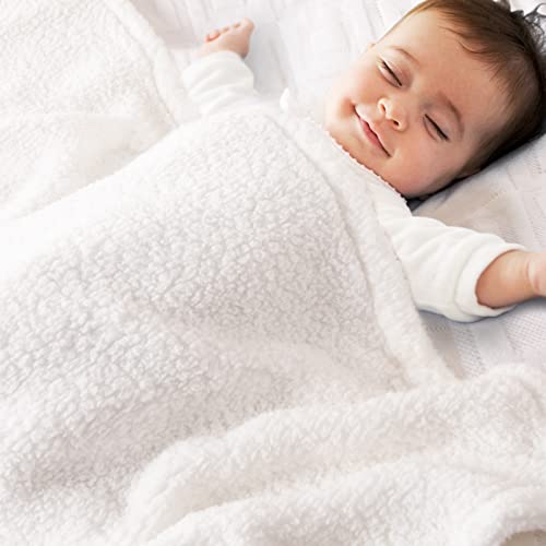 Image of Bertte Sherpa Fleece Baby Blanket for Boys Girls | Plush Swaddle Receiving Blankets Super Soft Warm Lightweight Breathable for Infant Toddler Crib Stroller - 33"x43" Large, Ivory White