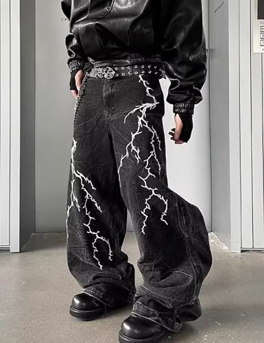 Men Baggy Black Jeans Y2k Relaxed Fit Graphic Jeans Cool Pants Wide Leg Skater Jean Streetwear3