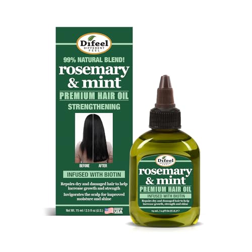 Difeel Aceite para el cabello premium de romero y menta con biotina 2.5 oz. - Aceite de romero natural para el crecimiento del cabello y biotina