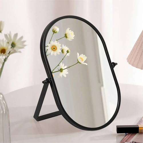 Espejo de Maquillaje Ovalado Ajustable de Escritorio Negro