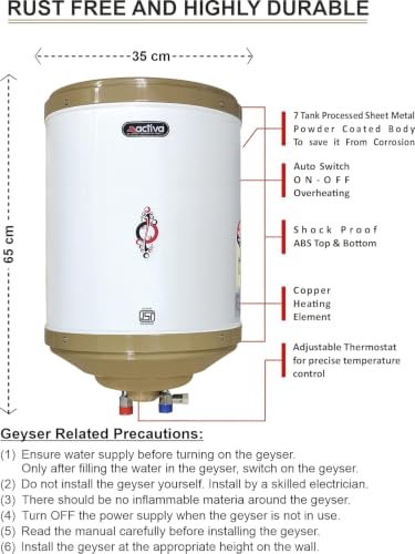 Image of ACTIVA Amazon 35L Storage Water Heater | 2kW ISI Element | Anti-Rust Coated Tank | ABS Body | Adjustable Thermostat | BEE 5 Star Rated | Free Installation Kit | 2 Year Warranty (Ivory)