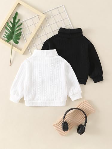 Girls Cable Knit Sweater 2 Packs Long Sleeve Solid Color Pullover Casual Turtleneck for Kids 3-12Years2